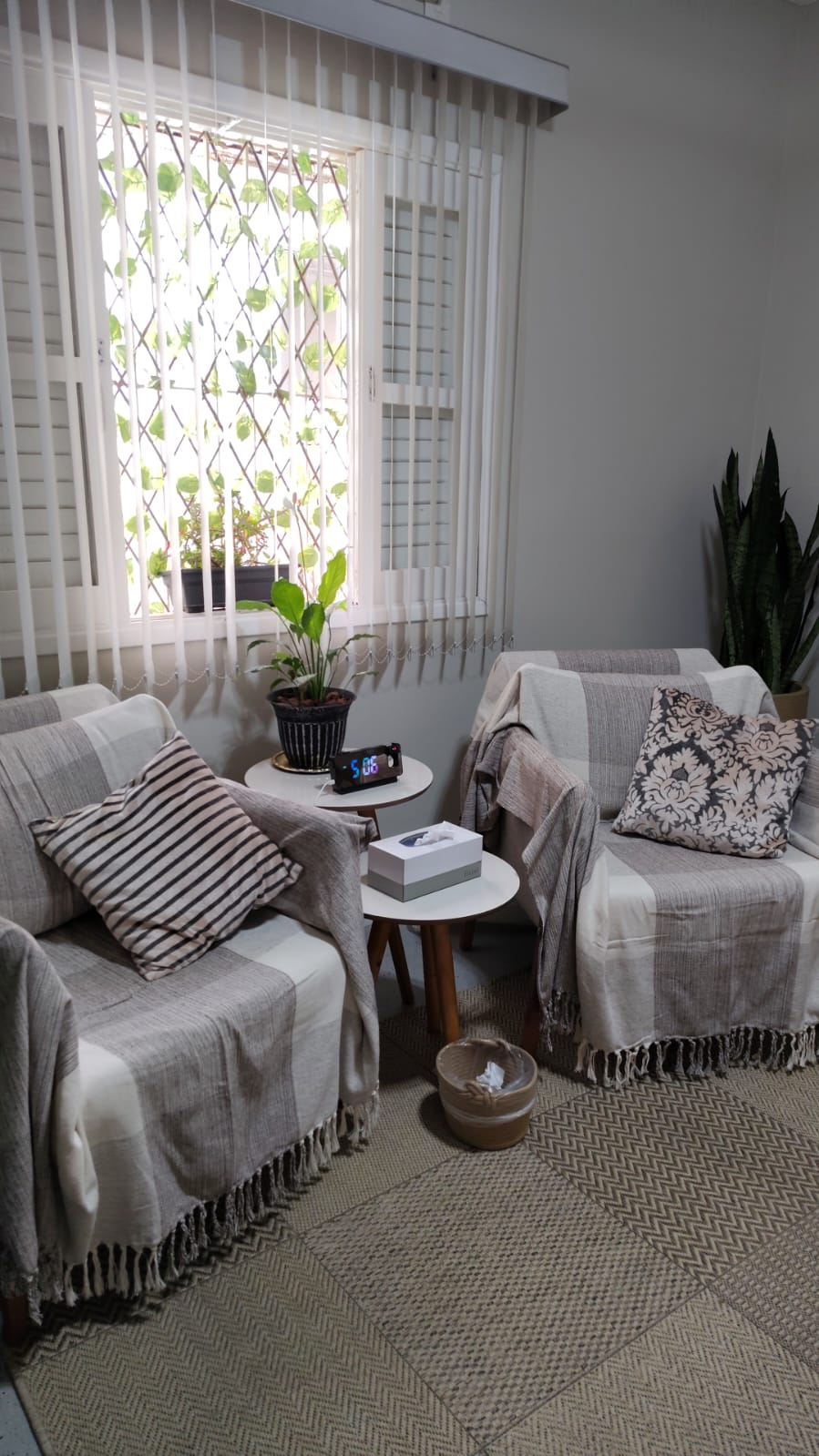 Consultório - ambiente acolhedor com janela e plantas