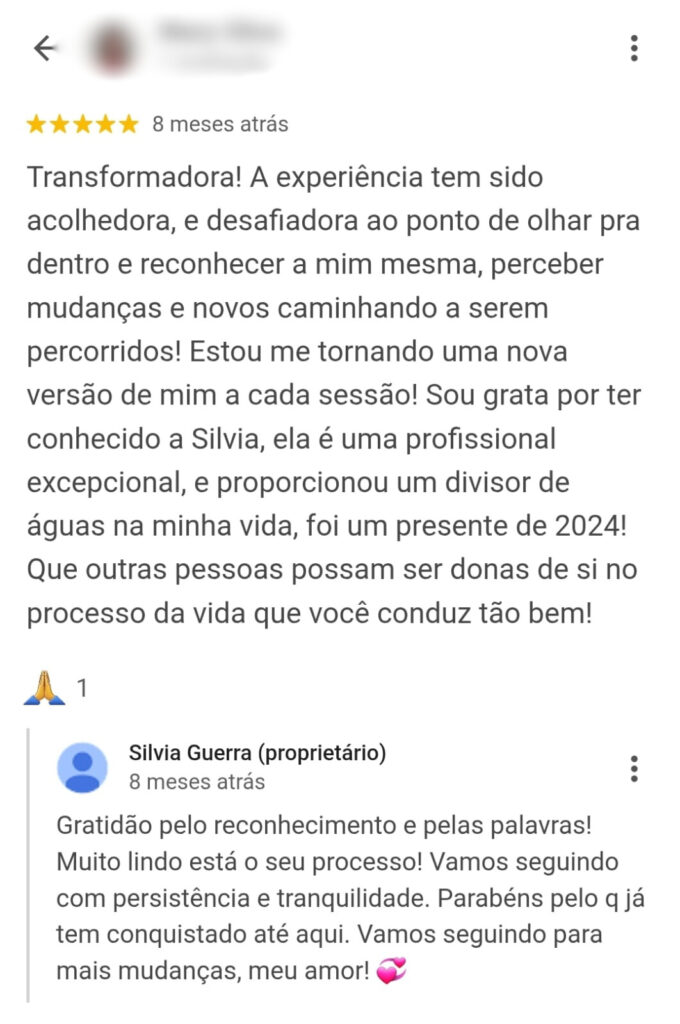 Depoimento de paciente - Google Reviews