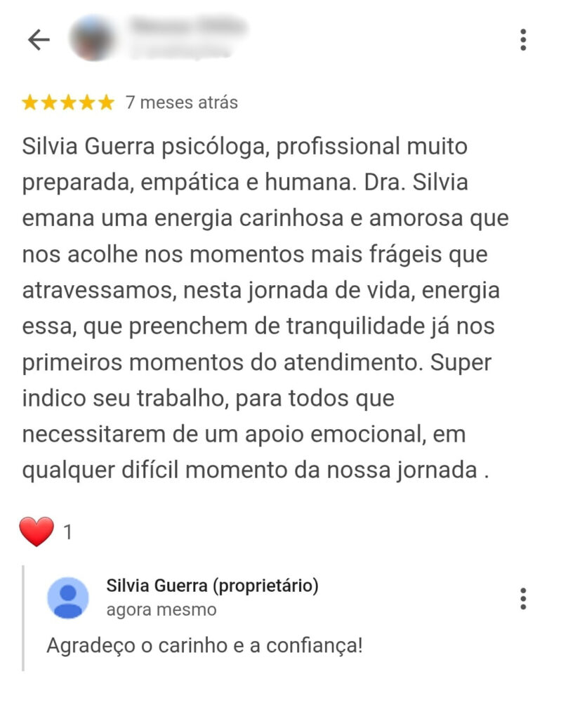 Depoimento de paciente - Google Reviews