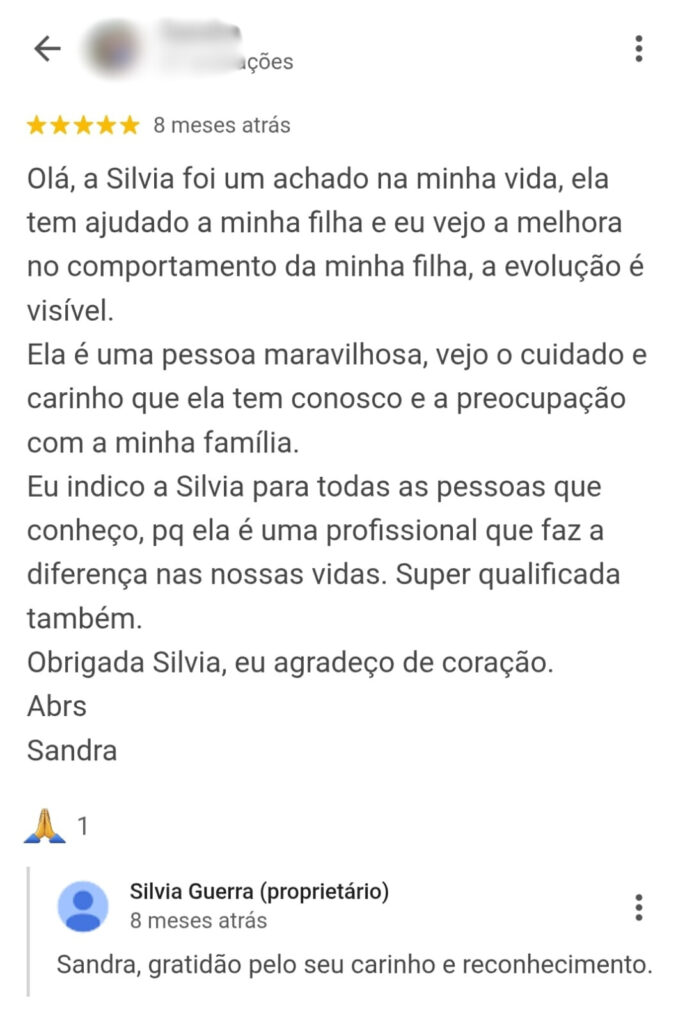 Depoimento de paciente - Google Reviews